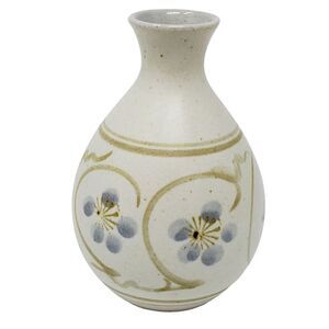 Otagiri Japan Art pottery Stoneware Bud vase MCM hand painted Blue flower Vtg
